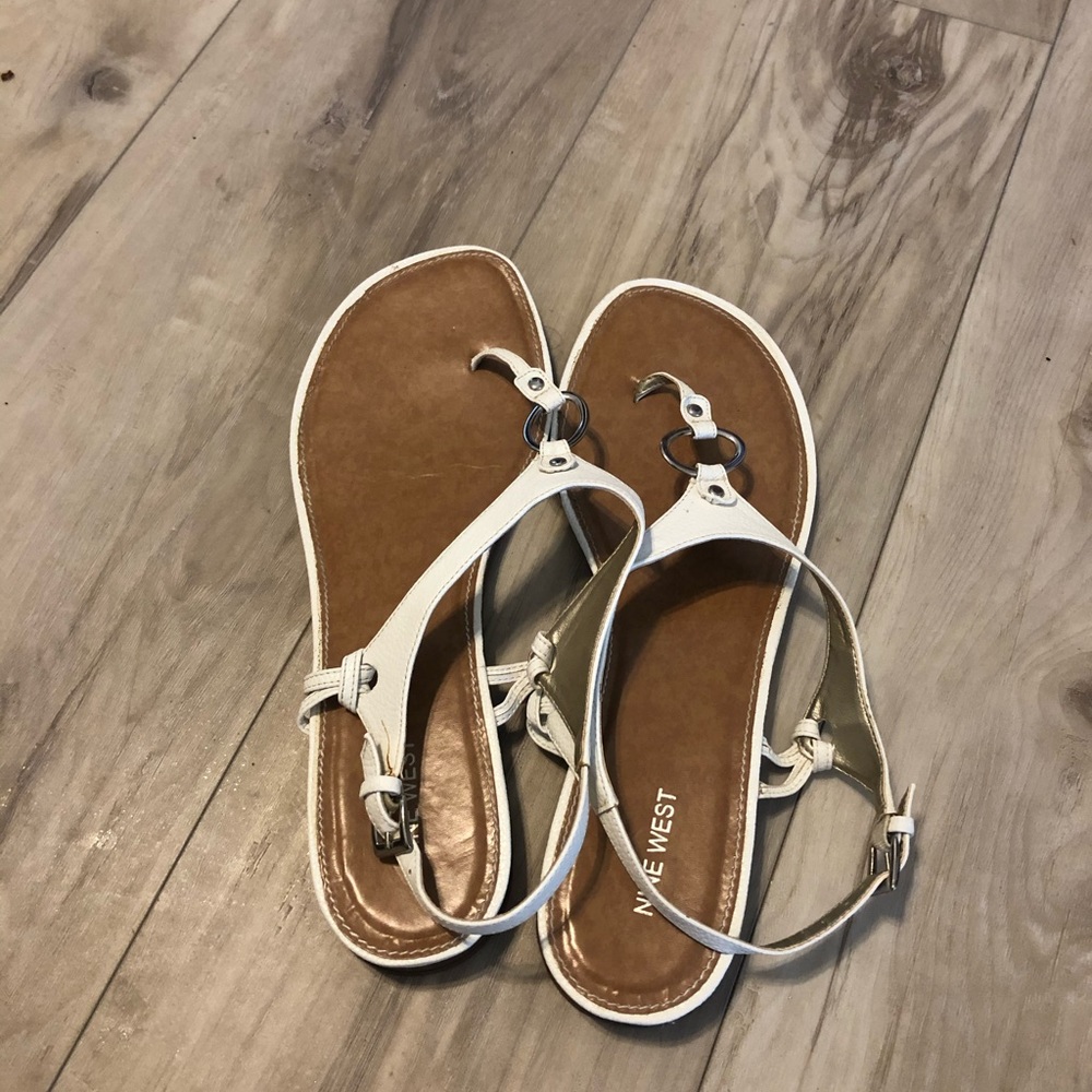 White leather thong sandals
